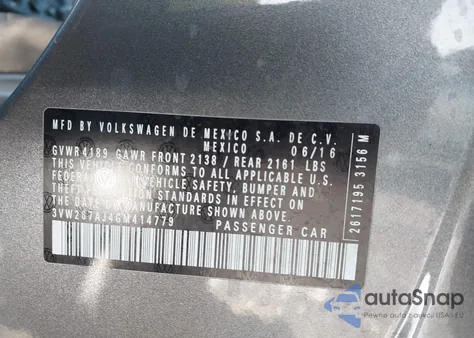 2016 Volkswagen Jetta 1.4T S from USA, damaged, VIN 3VW267AJ4GM414779